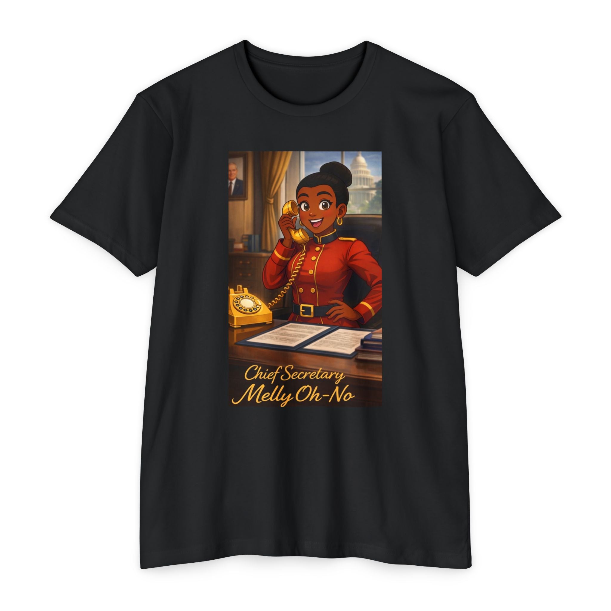 Chief Secretary Melly Oh-No T-Shirt — Retro Cartoon Political Campaign Tee